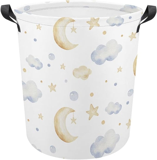 Cartoon Kids Laundry Basket Cloud Decor Moon Star Laundry Hamper Clothes Hamper Toy Storage Bin for Kids Bedroom Bathroom