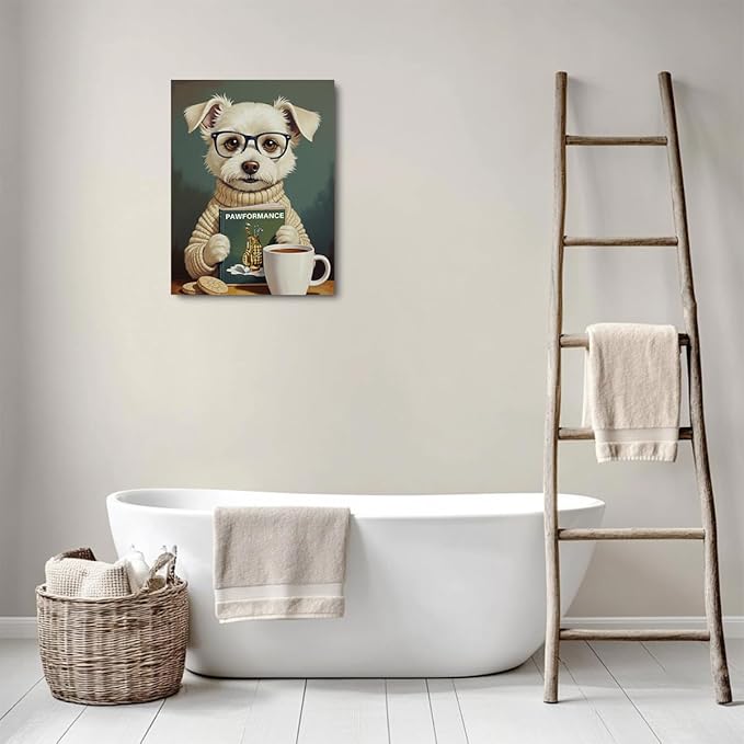 GHUSDFM Cute Retro Animals Dog Book Lovers Gifts Bookish Gifts Wall Decor Canvas Wall Art Vintage Funny Pet Reading Poster Home Living Room Kitchen Dining Room Decorations Paintings 11.5X14.5 Inch
