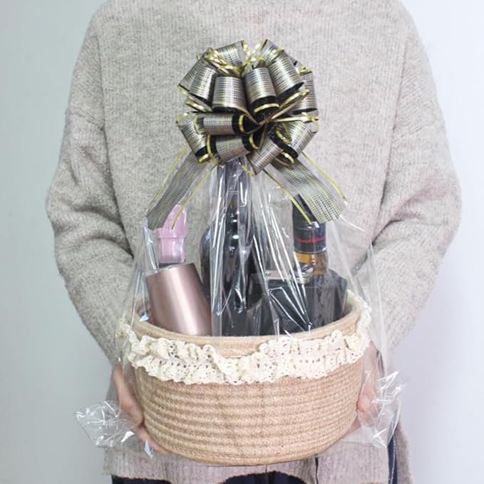 Yimi's Dream Basket for Gifts, Small Cute Round Baskets for Baby, Wedding, Birthday, Mini Decorative Jute Rope Baskets for Home Decor (Brown, 8"x 8"x 5")