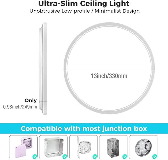 libtit 6 Pack 13 Inch LED Flush Mount Ceiling Light, 3200LM 28W Ultra-Slim LED Ceiling Lights, 3000K/4500K/6000K Selectable Light Fixture for Bedroom, Kitchen, Bathroom, Hallway - White