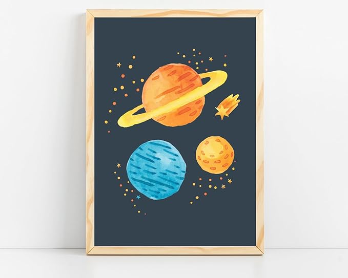 VUVUKU Space Themed Nursery Prints Outer Decor Art For Baby Boy Kids Room Playroom Wall