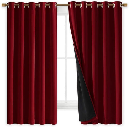 NICETOWN 100% Blackout Cold Blocking Curtain Panels, Thermal Insulated Curtains, Noise Reducing Drapes for Thanksgiving Day Window Decor (Set of 2, Burgundy Red, 70 inches Wide by 63 inches Long)