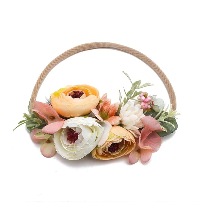 Baby Girl Floral Headbands- 3pcs Nylon Headband Handmade Flower Crown Elastic Hairband Newborn Toddler Hair Accessories Gifts for Girls （1-6 years old）