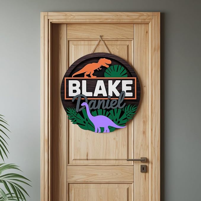 Personalized Baby Name Signs for Nursery, Dinosaur Sign for Baby Door Decor, Newborn Gifts for Boy, Boys Nursery Wall Bedroom Decorations, Mother's Day Gifts for New Mom Dad Gift