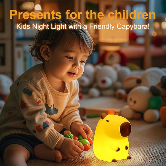 Capybara Kids Night Light, Portable USB Rechargeable Animal Light Touch Control Light, Silicone Night Light with Timer Function, Christmas Gift for Kids