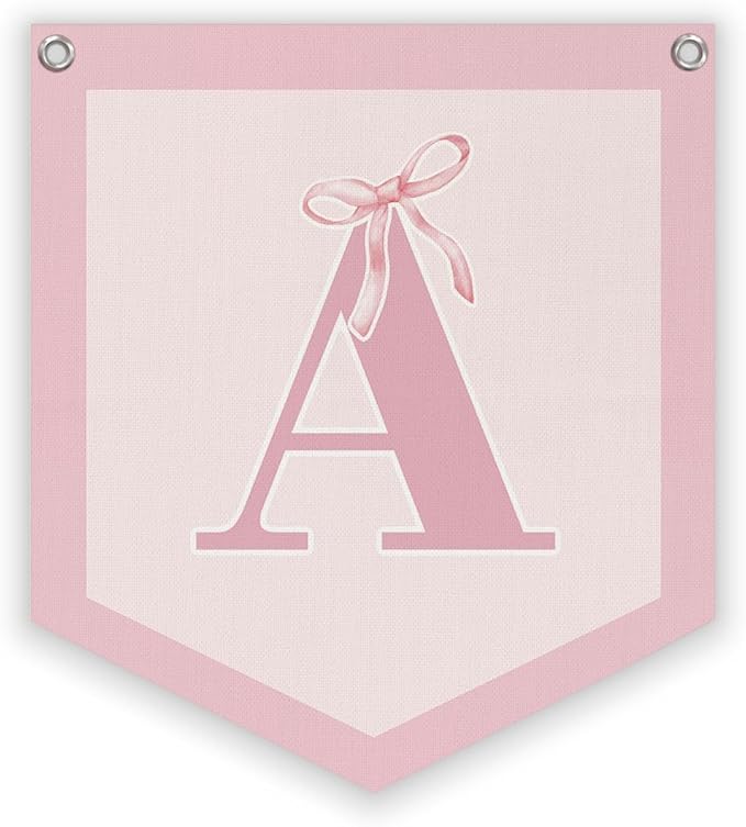 Lacama Initial Personalized Preppy Banner, Baby Shower Decor Girl Nursery Decor, Coquette Pink Bow Teen Girl Gifts, Vintage Room Toddler Room Bedroom Playroom Front Door Birthday Gift(A)