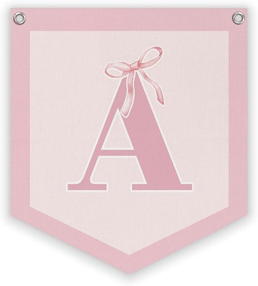 Lacama Initial Personalized Preppy Banner, Baby Shower Decor Girl Nursery Decor, Coquette Pink Bow Teen Girl Gifts, Vintage Room Toddler Room Bedroom Playroom Front Door Birthday Gift(A)