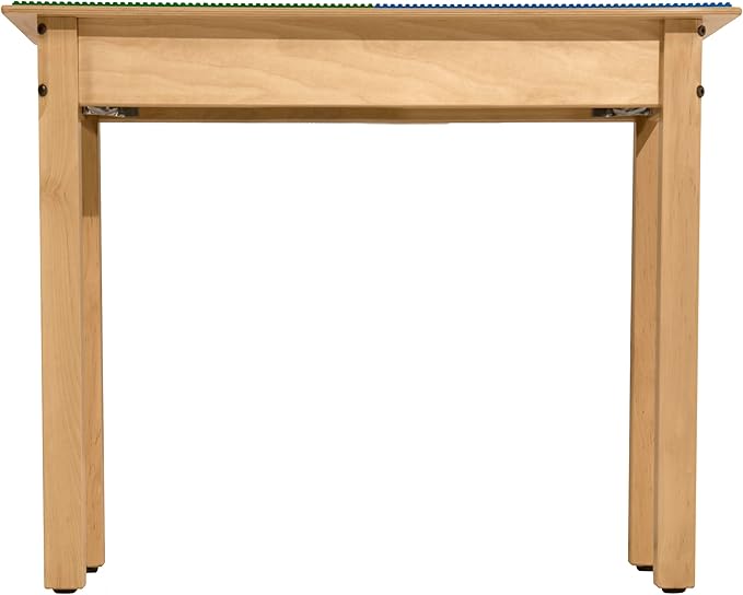 Contender Time-2-Play 35" x 31"Hardwood Blue & Green Lego Compatible Table with Trough and Shelf, Solid Wood Toddlers Activity Desk Playroom, Daycare, Or Preschool [ 22" Long Legs]
