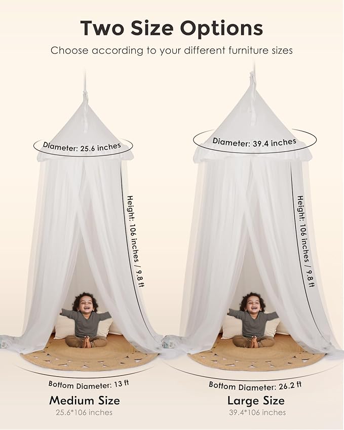Large Bed Canopy with Star Lights, Double Layer Canopy for Bed, Princess Play Tent for Girls Room, Breathable Canopy Bed Curtain for Children Reading Nook, Machine Washable Canopy, 40''x106'', White
