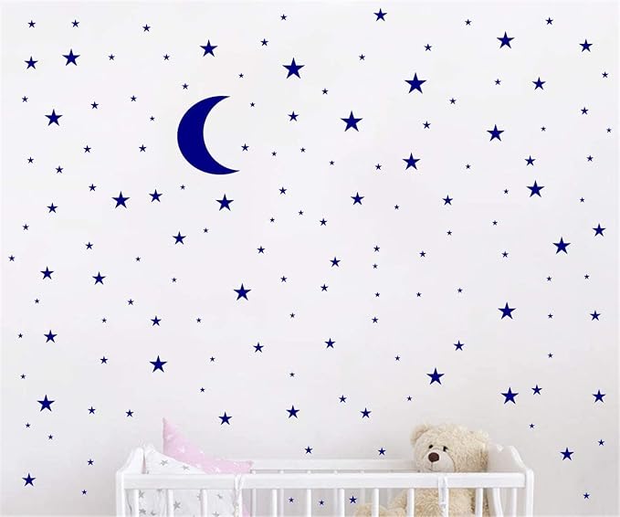 Moon and Stars Wall Decal Vinyl Sticker for Kids Boy Girls Baby Room Decoration Good Night Nursery Wall Decor Home House Bedroom Design YMX16 (Blue)