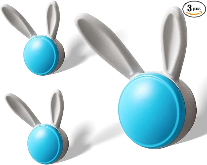 3 Pack Heavy Duty Metal Wall Hooks - Decorative Cute Rabbit Shaped Coat Hooks, Multi-Color Rustproof Bathroom/Bedroom/Entryway Towel Hooks for Towels, Coats, Keys (Matte Blue, Large Size)