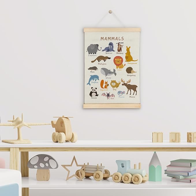 SereneHanctuary Mammal Animal Wall Art,Educational Animal Nursery Wall Decor, Boho Mammals Poster Hanger Frame for Toddler Kids Room Bedroom Nursery Playroom Classroom Decor,12x16 Inches