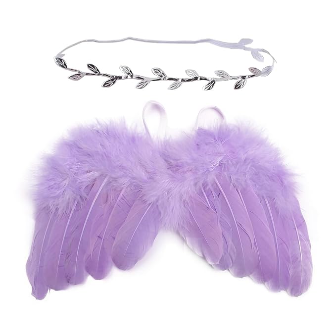 Qiansail Newborn Baby Fairy Angel Wings Princess Feather Wing Costume with White Headband Photography Props Shoot Outfits for Birthday (Light Purple)