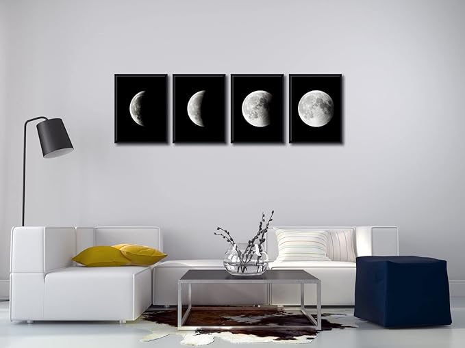 Wieco Art Framed Wall Art Modern Giclee Canvas Prints Artwork Abstract Space Black and White Pictures to Photo Paintings on Canvas Wall Art for Home Office Decorations Wall Decor