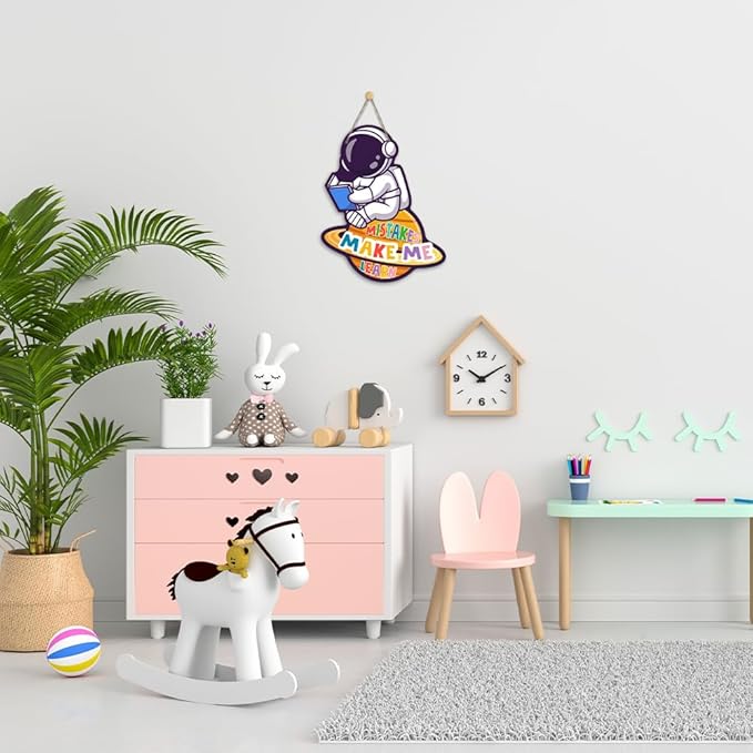 BSIKAIK Space Decor for Boys Room Space Themed Bedroom Decor Space Astronaut Door Sign Inspirational Quote Mistakes Make Me Learn Hanging Decor for Boys Room Nursery Study Room Playroom Wall Decor