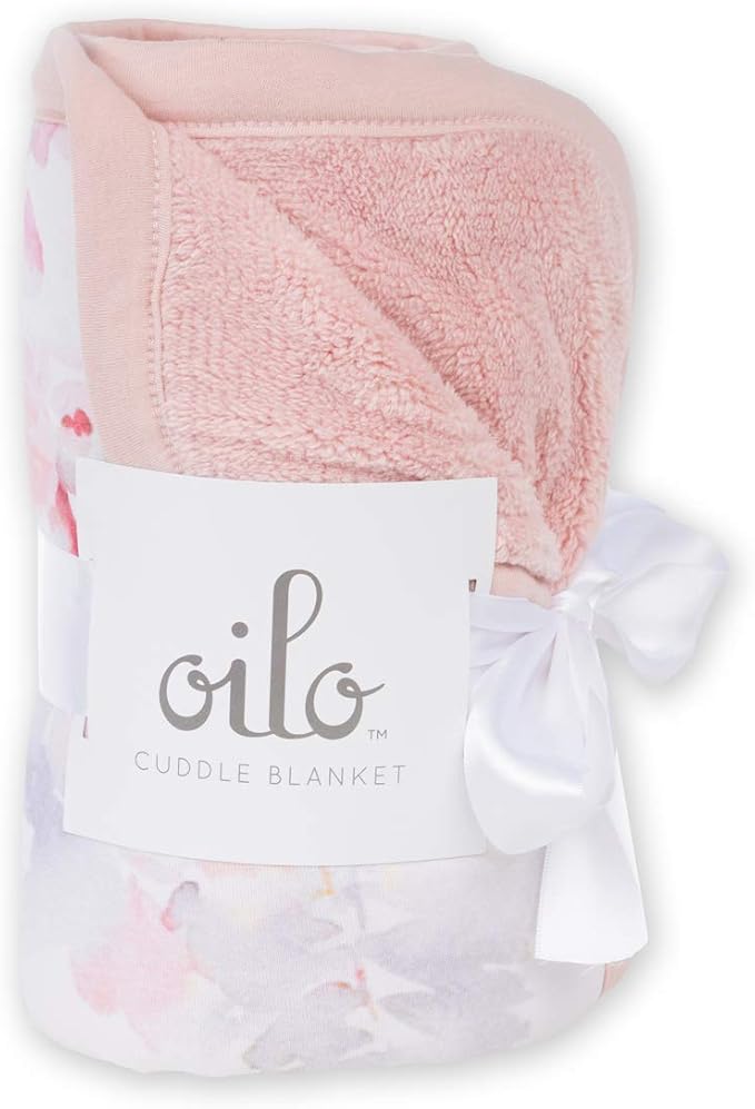 Oilo Baby Blanket, Luxury Soft Plush Chenille Backing & Turkish Cotton Jersey Print, Double Layered, 30" x 40", Rolled Jersey Edge Trim, Machine Wash, Perfect for Infant or Toddlers, Prim Floral