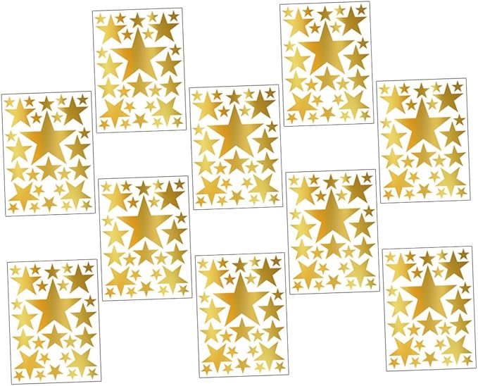 10pcs Gold Foil Star Wall Decals for Bedroom Decor Removable Nursery Stickers Self-Adhesive Star Shape Wall Stickers for Living and DIY Decoration