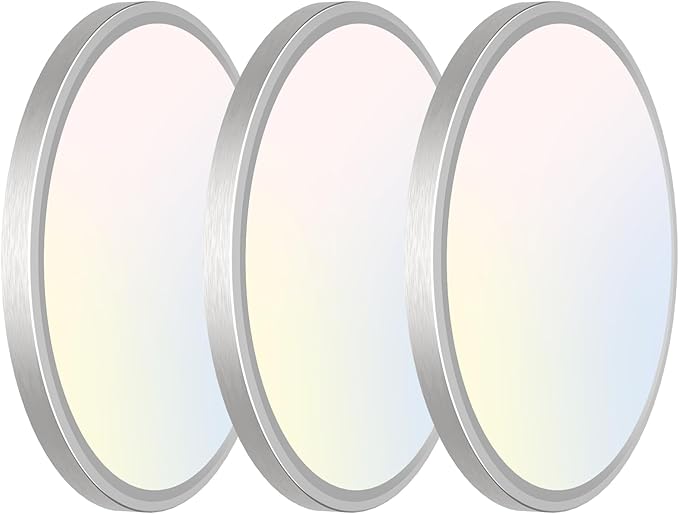 libtit 3 Pack 7 Inch Led Ceiling Light Flush Mount Nickel Brushed, 15W Light Fixtures Ceiling Mount, 3000K/4000K/6500K Color Options, Thin Flat Led Ceiling Light for Ceiling Bathroom Hallway Closet