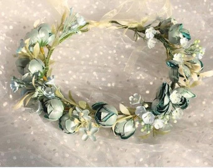 DreamLily Girls Camellias Flower Crown Birthday Photo Pops Hair Wreath Wedding Festival Floral Headpiece XM11 (Blue)