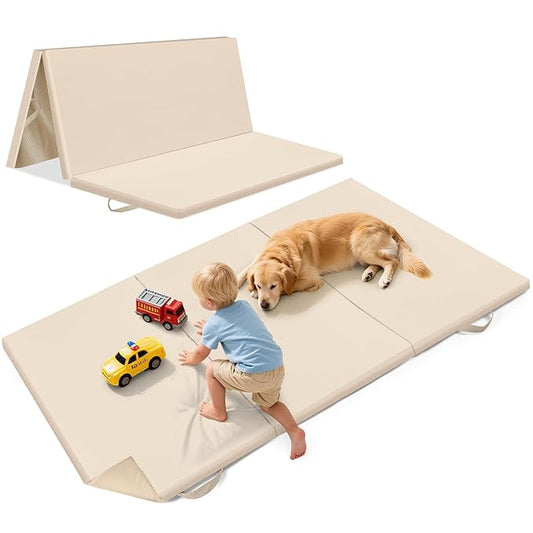 39X59Inch Travel Play Mat for Baby Trifold Thick | Soft Padded Foam Floor Mat for Kids Playroom | Foldable Samll Foam Playmat | Non-Slip Crawling Removable Cover Washable Crawling Playmat Infant