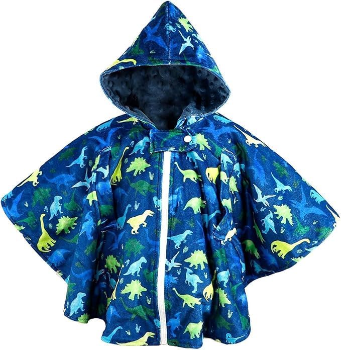 TANOFAR Baby Car Seat Poncho, Car Seat Cover Girls Boys, Toddler Hooded Poncho Cloak, Fall Autumn Winter Cozy Cape Blanket for Kids, Outwear Double Layer Soft Comfortable(Dinosaur)