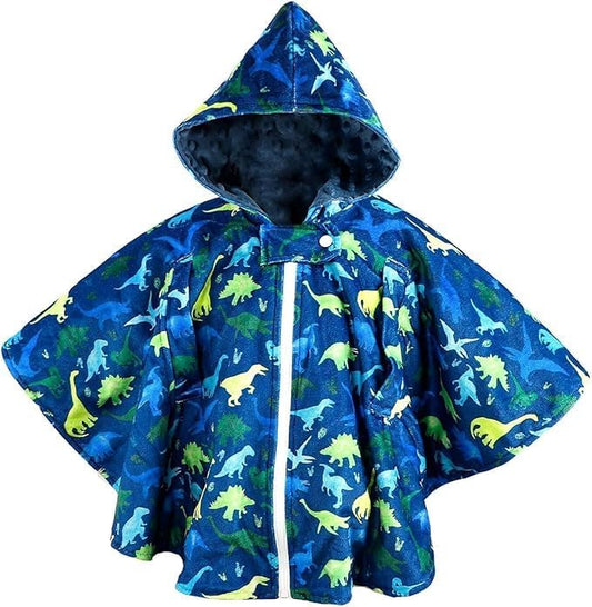 TANOFAR Baby Car Seat Poncho, Car Seat Cover Girls Boys, Toddler Hooded Poncho Cloak, Fall Autumn Winter Cozy Cape Blanket for Kids, Outwear Double Layer Soft Comfortable(Dinosaur)