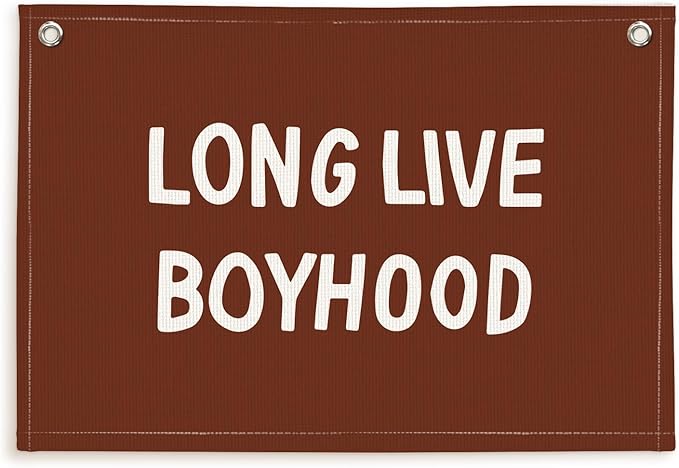 Lacama Long Live Boyhood Banner, Vintage Linen Wall Hanging Flag for Nursery Playroom, Toddler Boys Room Decor, 30x20 Inch