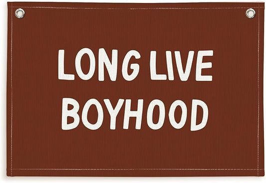 Lacama Long Live Boyhood Banner, Vintage Linen Wall Hanging Flag for Nursery Playroom, Toddler Boys Room Decor, 30x20 Inch