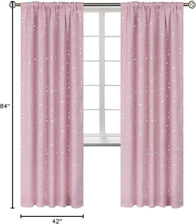 BGment Kids Blackout Curtains for Bedroom, Rod Pocket Room Darkening Curtains Decoration Thermal Insulation Window Drapes for Nursery, Children Room, 2 Panels, Each 42 x 84 Inch, Light Pink