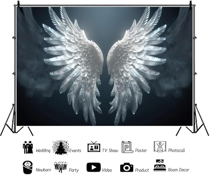 6x4ft Angel Wings Backdrop Fantasy White Angel Feather Wings Photography Background for Birthday Baby Shower Party Decorations Neutral Room Decoration Wallpaper Artistic Portraits Photo Booth Props