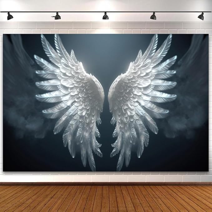8x6ft Angel Wings Backdrop Fantasy White Angel Feather Wings Photography Background for Birthday Baby Shower Party Decorations Neutral Room Decoration Wallpaper Artistic Portraits Photo Booth Props