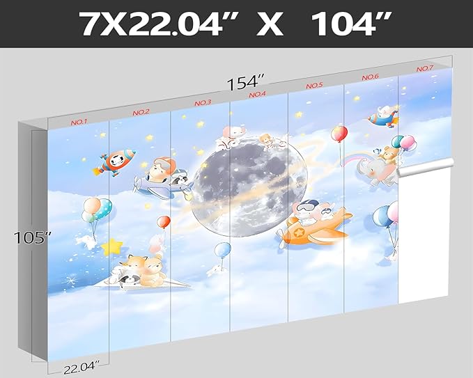 XMPMBM-Cartoon Animals Nursery Room backsplash Large Decorative Wallpaper Clouds The Moon Bedroom Bathroom Wall Mural- W 154" X H 105"（112 Square Foot）