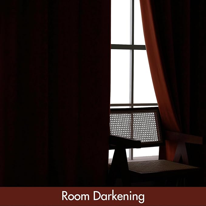 MIULEE Burnt Orange Velvet Curtains Thermal Insulated Blackout Curtain Fall Drapes for Bedroom Living Room Darkening 90 Inches Long Rust Terracotta Panels Rod Pocket Set of 2