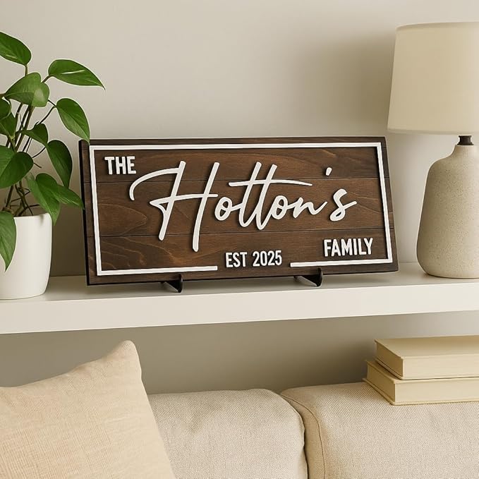 Personalized Family Name Sign - Custom Art Deco Last Name Wood Wall Decor Plaque, Rustic Farmhouse Style Wedding Gift, Housewarming Gift, Custom Wooden Wall Hanging with Established Date, Large Wall Art for Living Room or Entryway