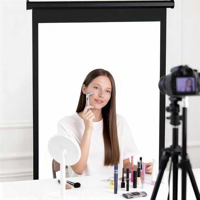 Retractable White Photography Backdrop 36"x59", Portable Roll-Up, Pull-Down Background, Auto-Lock Backdrop Screen for Passport Photo, Product Photography, Headshots, Video Studio