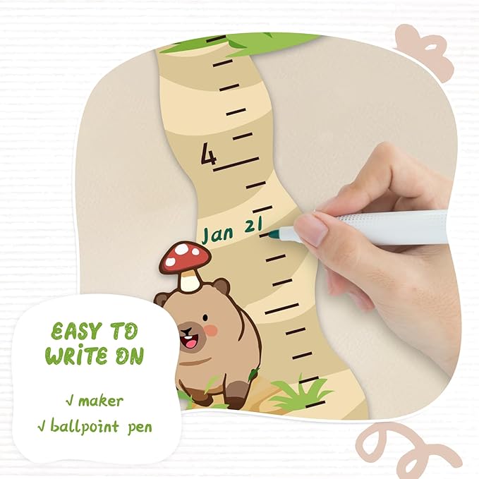 Personalized Name Wooden Growth Chart for Kids – Cute Capybara Height Chart for Kids, Kids Measuring Ruler for Nursery, Bedroom, Playroom, for Baby Shower, Holiday Gift