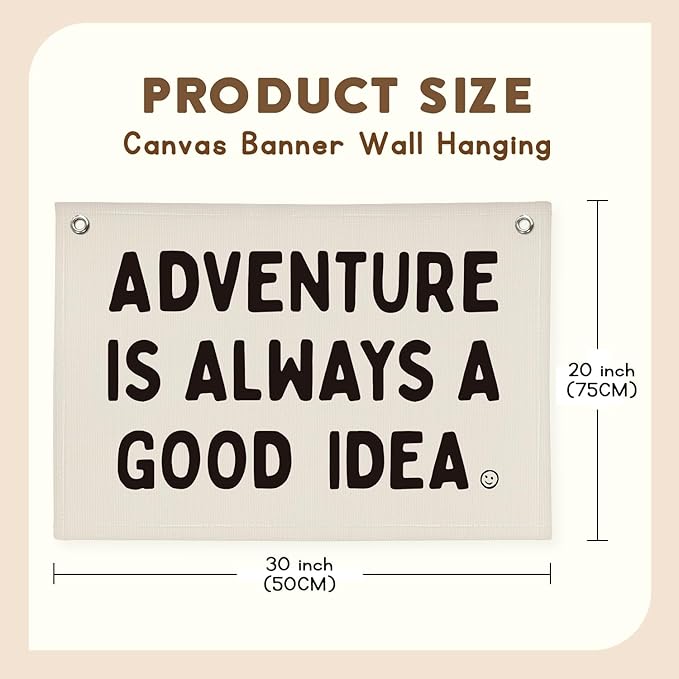 Nursery Decor, Boys Room Decoration Adventure Is Always A Good Idea Motivational Banner for Playroom, Nursery Hanging Linen Banner Wall Canvas Flag, Toddler Teen Room Dorm Decor 30x20
