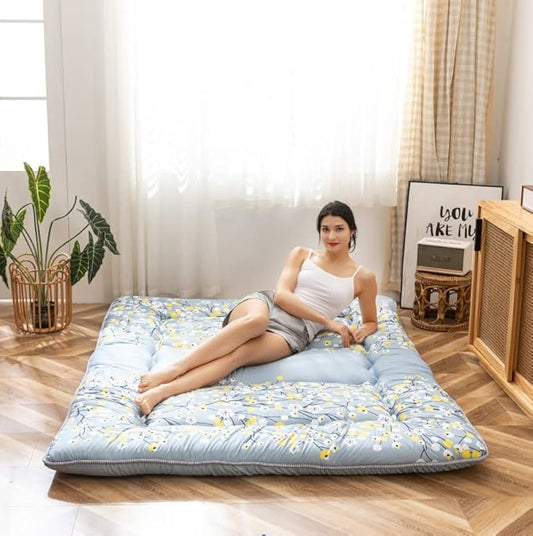MAXYOYO Little Floral Japanese Futon Floor Mattress, Bed Mattress Topper Portable Thick Sleeping Pad Floor Bed Roll Up Camping Mattress Folding Couch Bed Mattress Pad for Guest Room Twin