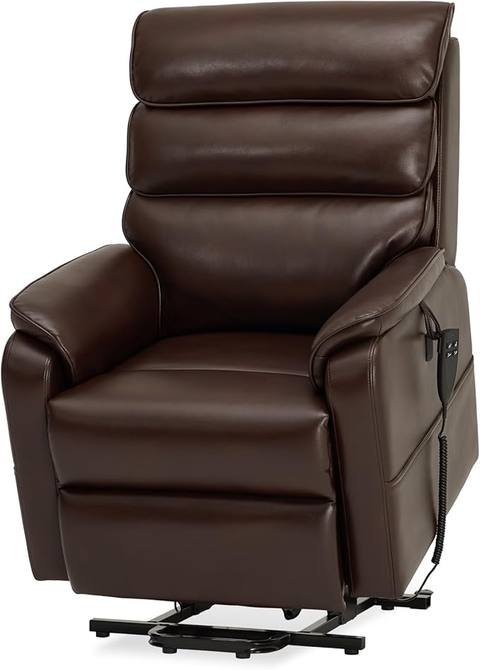 DYNOX 350 LBS Power Lift Recliner Chair for Elderly, Medium Size Dual Motor Lay Flat Infinite Positions Recliner with Heat & Massage(9188,Faux Leather,Brown)
