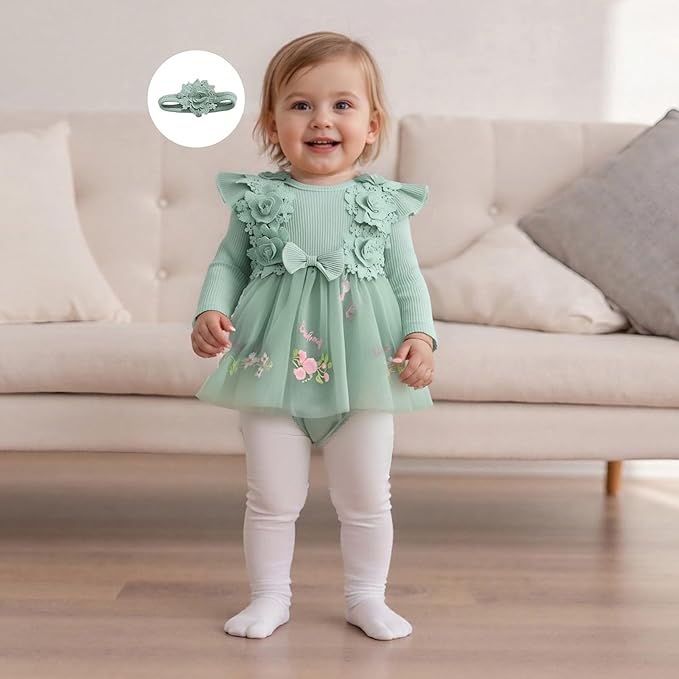 Giraropa Baby Girl Fall Winter Clothes Long Sleeve Romper Dress + Socks + Headband Newborn Infant Cute Casual Outfits