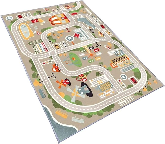 Car Rugs Play Mat for Toy Cars，Kids Rug with Roads for Playroom，City Life Road Carpet for Baby Learning，Non-Slip Educational Nursery Rug for Toddlers(Grey, 80×120cm/31×47")