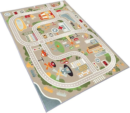 Car Rugs Play Mat for Toy Cars，Kids Rug with Roads for Playroom，City Life Road Carpet for Baby Learning，Non-Slip Educational Nursery Rug for Toddlers(Grey, 80×120cm/31×47")