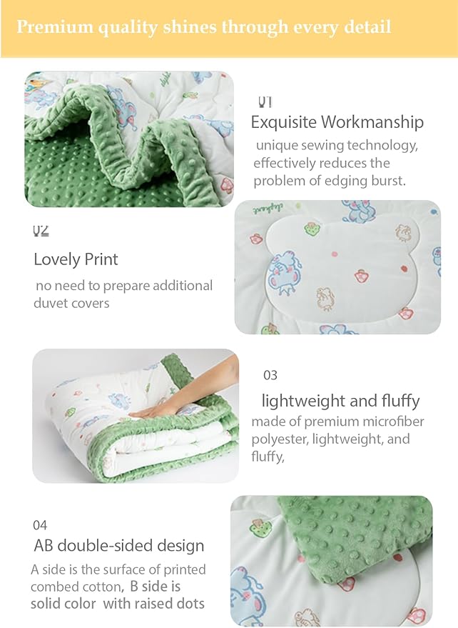 Cuite Pumpkin Baby Toddler Bed Comforter, Down Alternative Toddler Comforter All Season,Quilted Toddler Blanket for Daycare,Baby Crib Quilt for Boys and Girls,(47x 59 Green)
