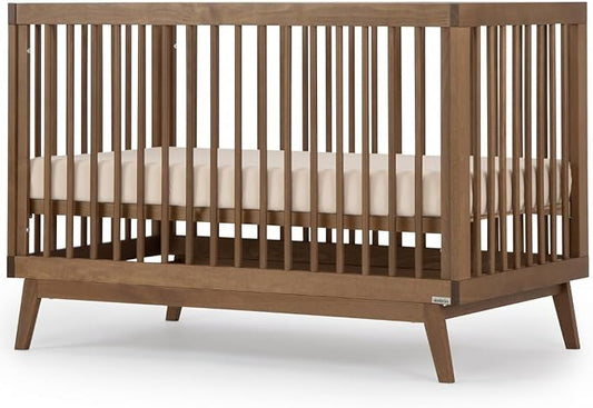 dadada Baby Soho 3 in 1 Convertible Wooden Crib to Toddler Bed - Made in Italy, GREENGUARD Gold Certified, Baby-Safe Finish, Sustainable Beech Wood, Modern Design, 3 Adjustable Heights (Walnut)