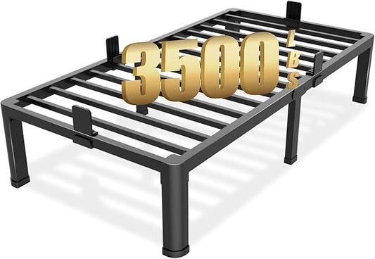 14 inch Twin Bed Frame with Round Corner Legs Mattress Slide Stopper,3500 lbs Heavy Duty Metal Platform,No Box Spring Needed,Steel Slat Support,Easy Assembly,Noise Free