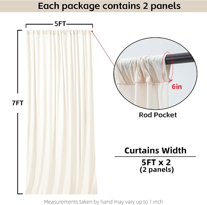 Ivory Backdrop Curtains for Wedding Parties, 10x7FT Wrinkle Free Photo Backdrop Curtains for Wedding Birthday Party Baby Shower, Fabric Drape with Rod Pockets 5ft x 7ft, 2 Panels