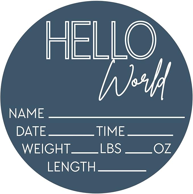 Hello World Newborn Sign - Baby Name Birth Announcement Plaque for Hospital - Photo Prop - Blue Nursery Decor - Shower Gift