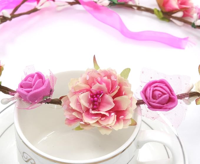DDazzling Girls Breath Crown Flower Girl crown Floral Headband Wedding Hair Wreath Photo Props (Rose)