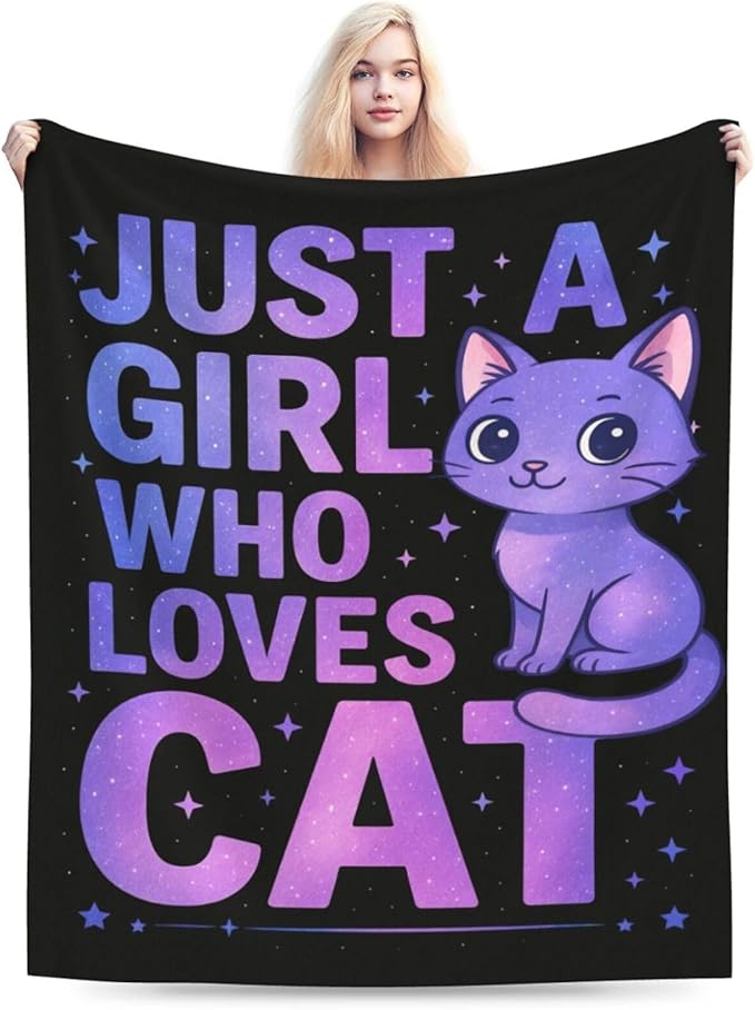 Cat Throw Blanket Lovely Kitten Just A Girl Who Loves Cat Fleece Blanket Soft Cozy Fuzzy Plush Warm Stuff Bedding Blankets Gifts for Kids Cats Lover Girls Boys Kids Adult Men Women 60"X80"