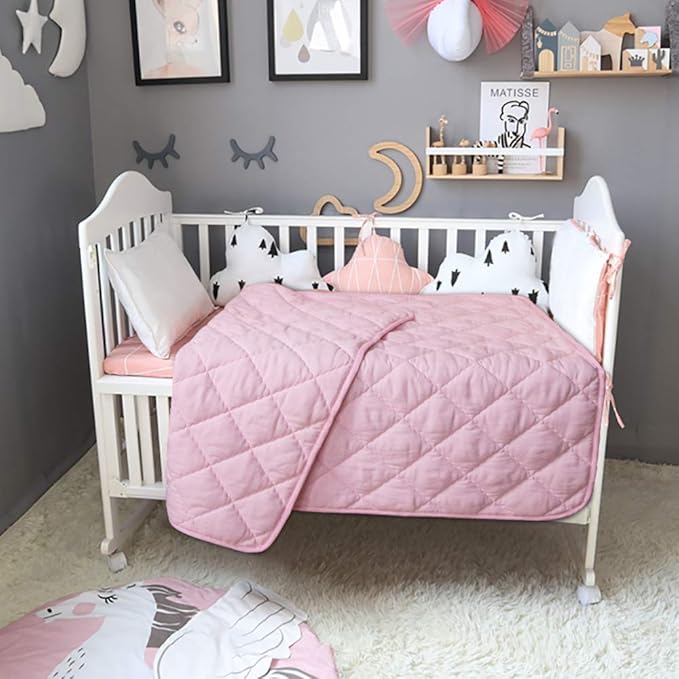BEDSUM 100% Brushed Microfiber Down Alternative Toddler Comforter, Ultra Soft Lightweight and Warm Breathable Crib Quilted Blanket for Nursery Stroller Bed, 39x47 Inches, Pink